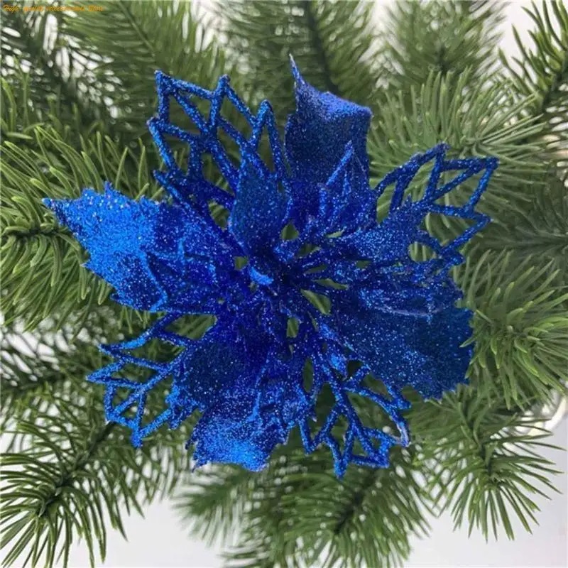 203f 11 Christmas Glitter Poinsettia Flower decorativo Fiori albero Natale per ornamenti per ghirlanda Festival