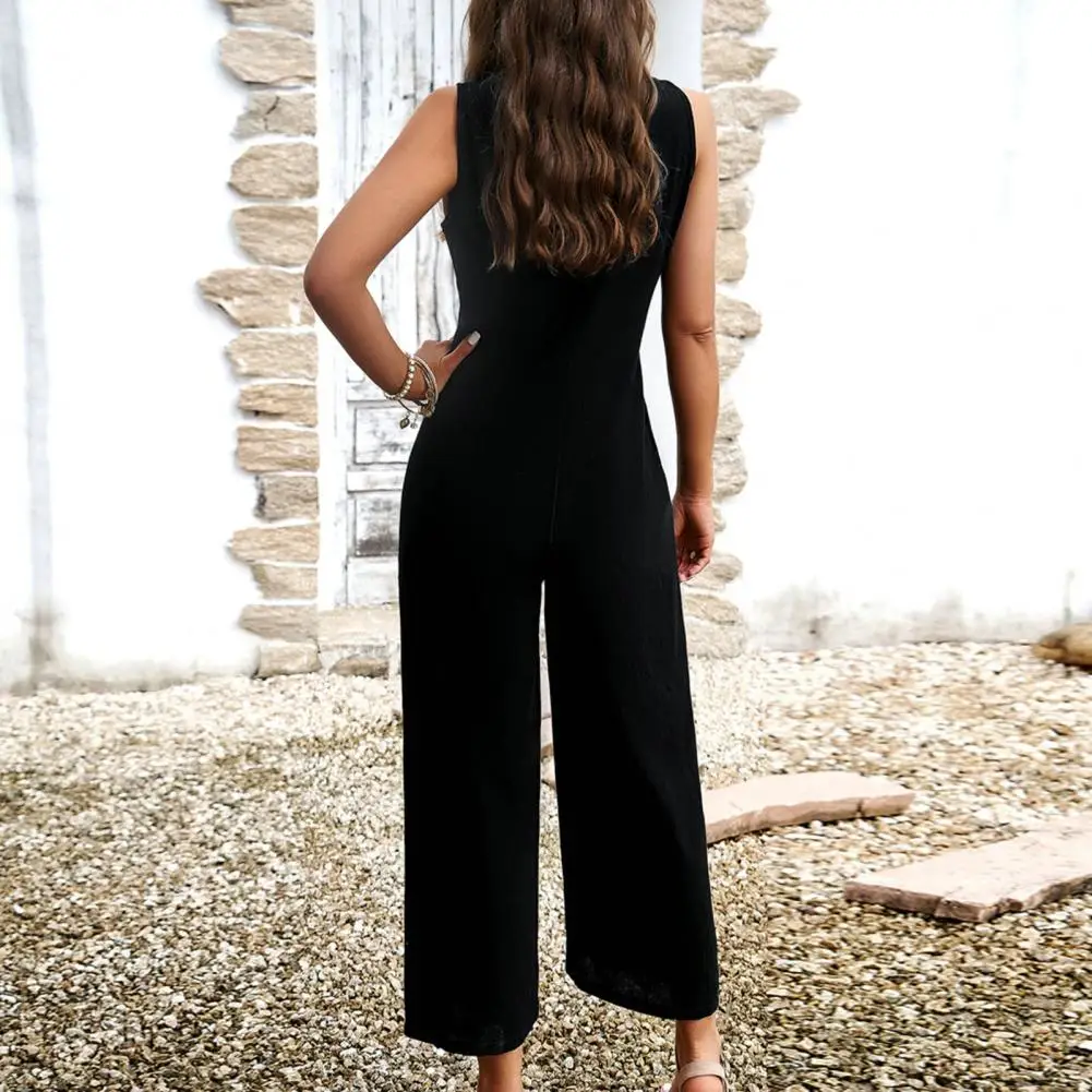 

Relaxed Fit Jumpsuit Stylish Women's V Neck Sleeveless Jumpsuit for Summer Office Wear Breathable Ankle Length Business Attire