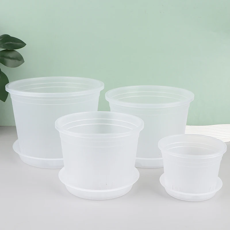 Transparent Round Orchid Pot With/Without Tray Root Control PP Plastic Orchid Pots With Holes Breathable Plant Growth Container