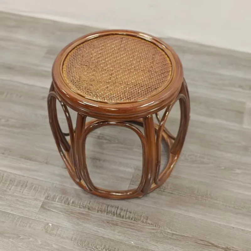 

Authentic Natural Rattan Drum Stool, Handwoven Boho Ottoman for Entryway, Living Room & Balcony, Round Seat with Sturdy Frame