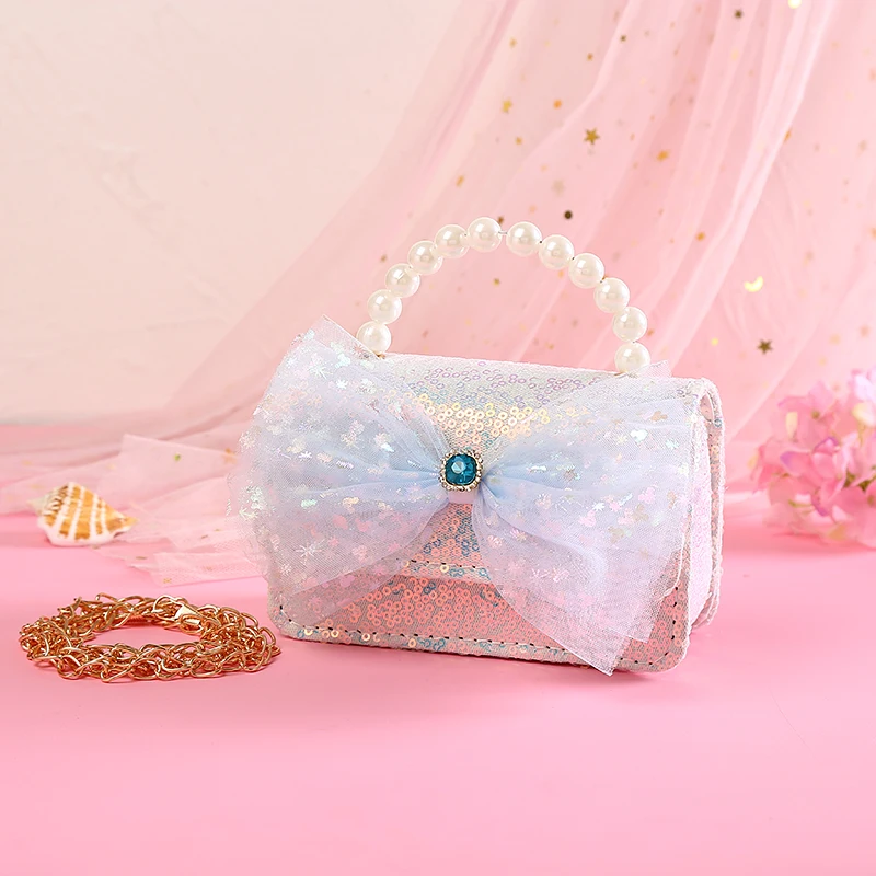 Children Wallet New Small Bag Cute Girl Classic Coin Purse Handbag Flower Beading Princess Kid Money Bag Baby Shoulder Bag