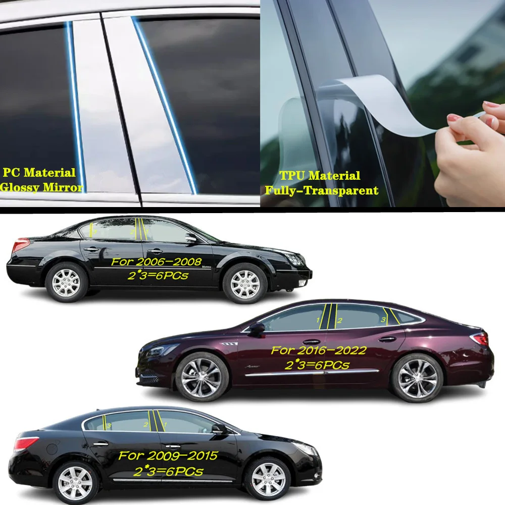 

For Buick Larcosse 2006-2008 2009-2016-2022 Car TPU/Glossy Mirror Pillar Post Cover Door Trim Window Molding Sticker Accessories