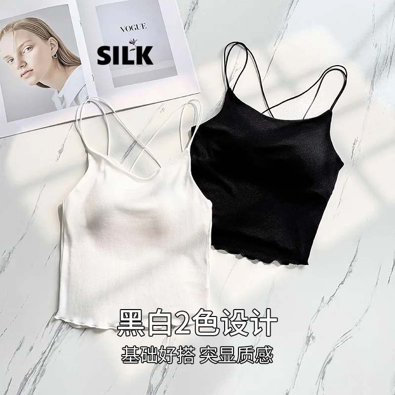 

white crop top women silk cami sexy black tops summer bralette tank croptop lingerie cropped corset camisole woman bustier cute