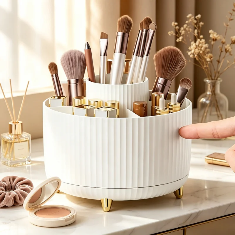 360 Rotating Large Capacity Makeup Storage Box Portable Desktop Cosmetic Organizer Lipstick Makeup Brush Pen Holder for Bathroom