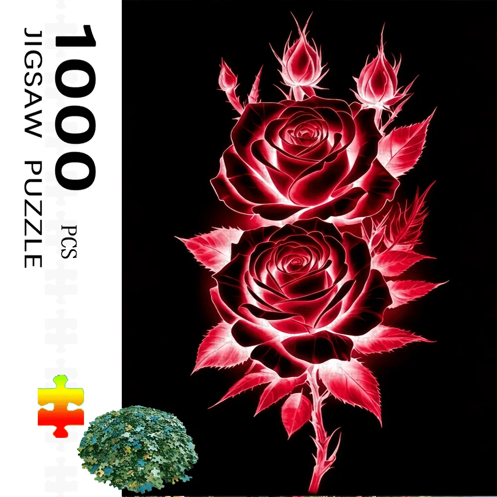

Neon Red Rose Jigsaw Puzzle Adult Artistic Dark Style Intellectual Game Home Leisure Decompression Creative Puzzle Toy
