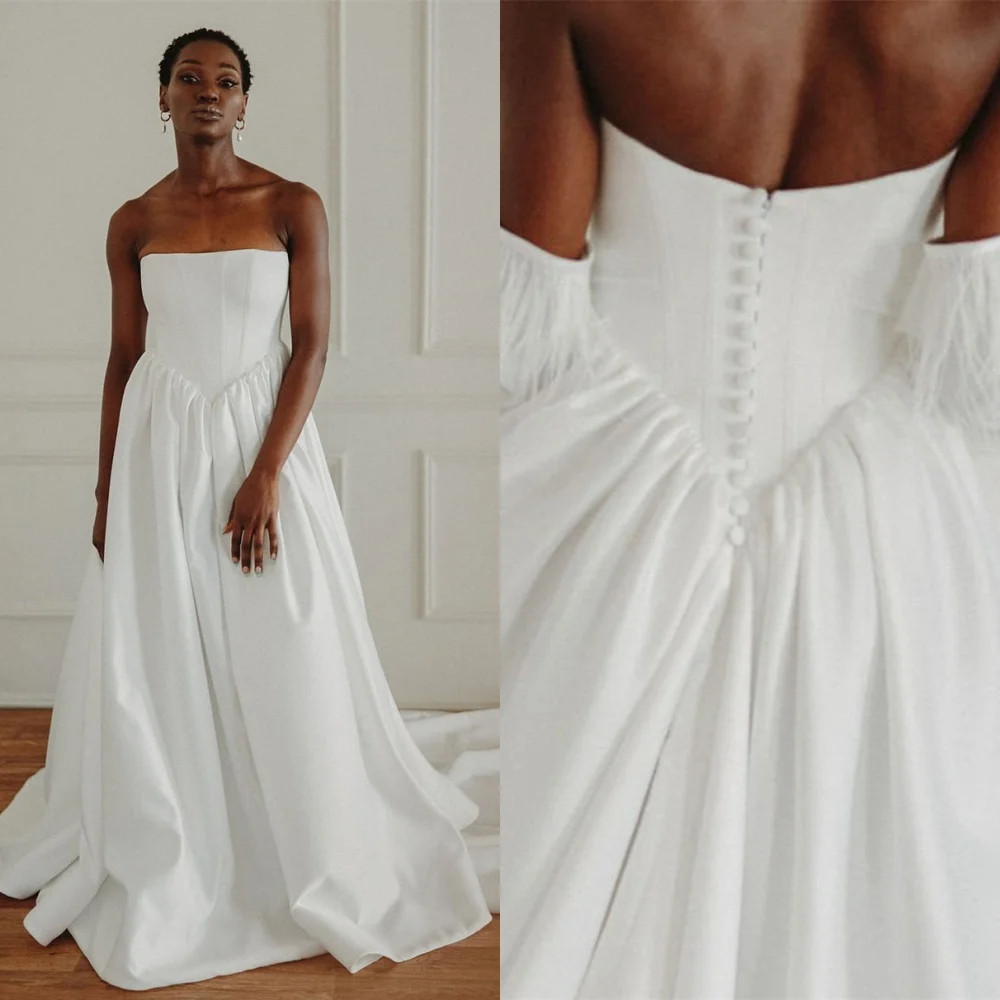 

Customized White Jersey Wedding Dress Elegant Strapless Detachable Sleeve Long Sleeve Bridal Gowns Chapel Train Backless Dress