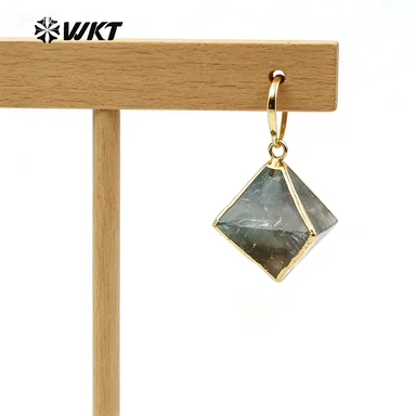 

Кулон WT-P130 в форме кубика из натурального радужного флюорита с золотой окантовкой, красивый камень, изящное украшение для женщин