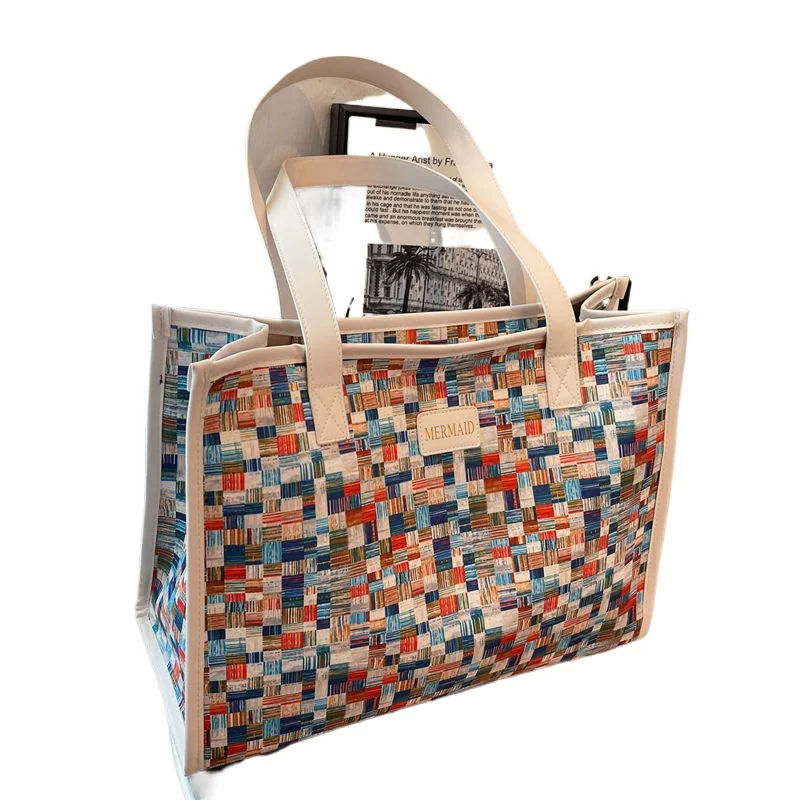 

Rainbow Canvas Bag Women' Spring New Large-capacity Portable Shopping Handbag Fashion Out Shoulder Tote Bag Good-looking Handbag