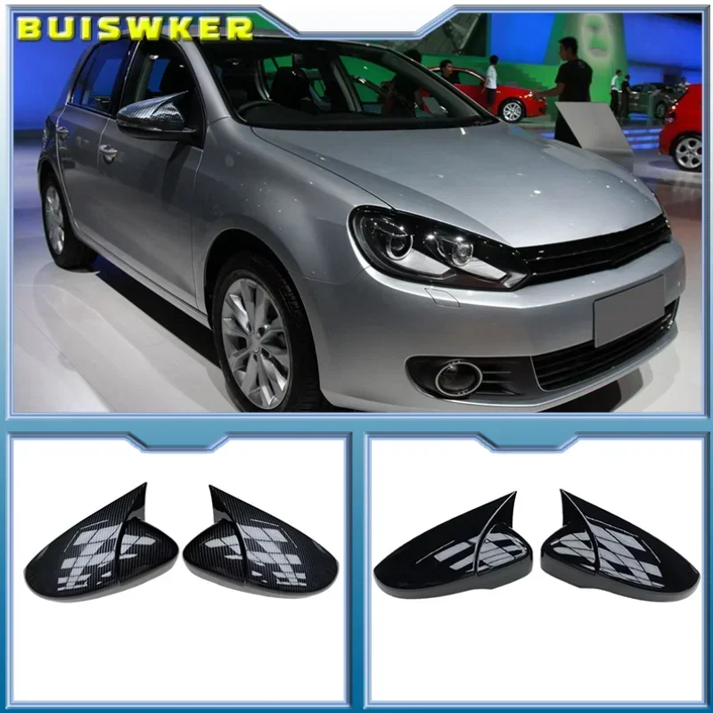 For Volkswagen GOLF 6 VI MK6 GTI R Line R20 Touran Carbon Fiber Pattern Mirror Case Black Side Wing Rearview Mirror Cover