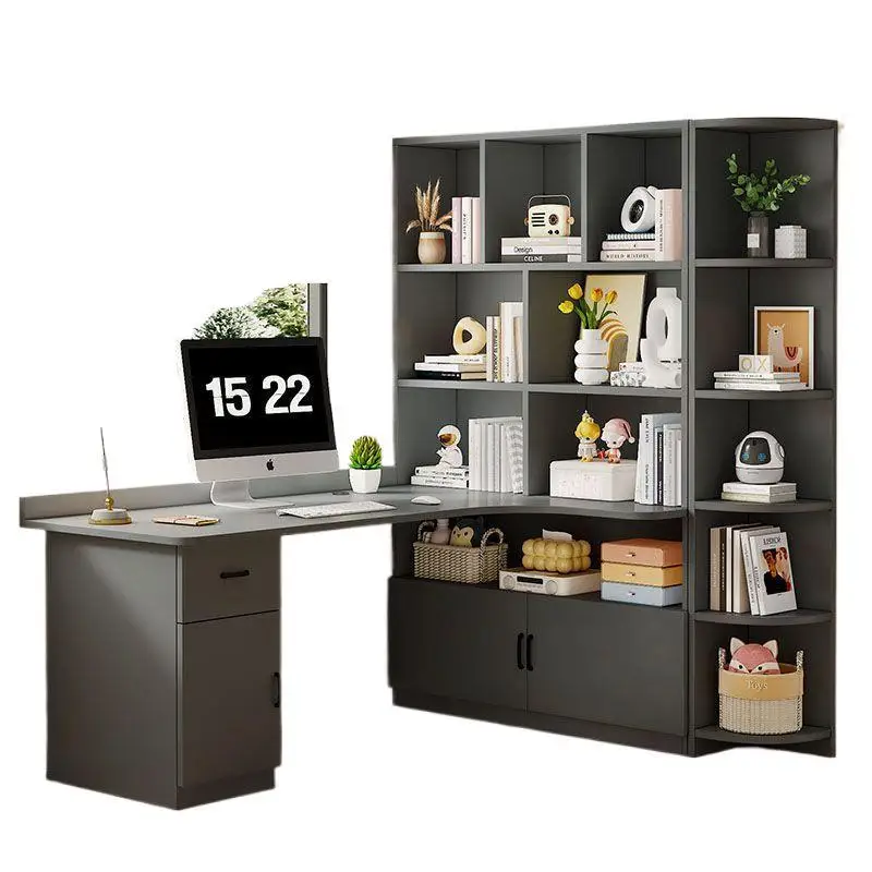 Solid wood corner desk, bedroom home, desktop desk and bookshelf integrated