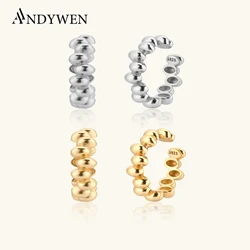 ANDYWEN 925 Sterling Silver Gold Beads Charms Ear Cuff Earring Earcuff None Piercing Clips Cuffs Women Party Rock Fine Jewelry