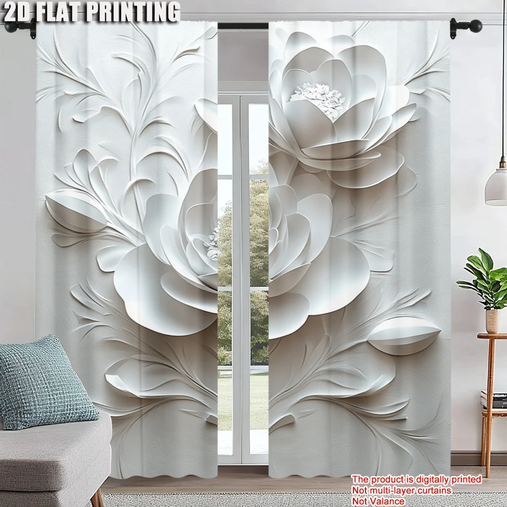 

2Pcs Art Deco Floral Print Curtain Panels Machine Washable Light-Filtering Drapes Polyester Decorative With Rod Hole Bedroom