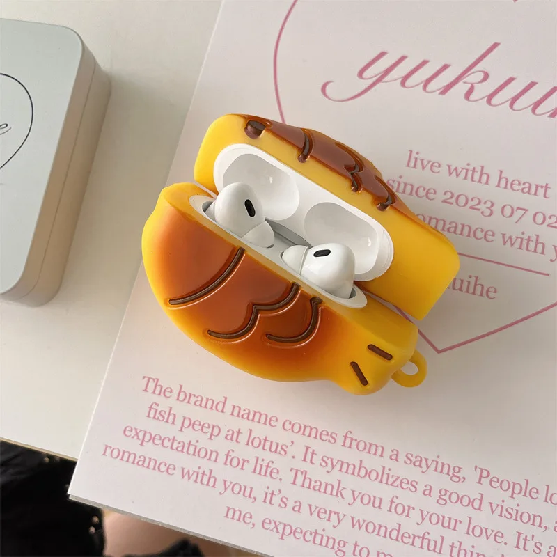 ل AirPods 4 3 2 1 Pro Pro2 حقيبة سماعة الاذن ثلاثية الأبعاد Taiyaki الكرتون سيليكون واقية سماعة صندوق مع غطاء قلادة #4