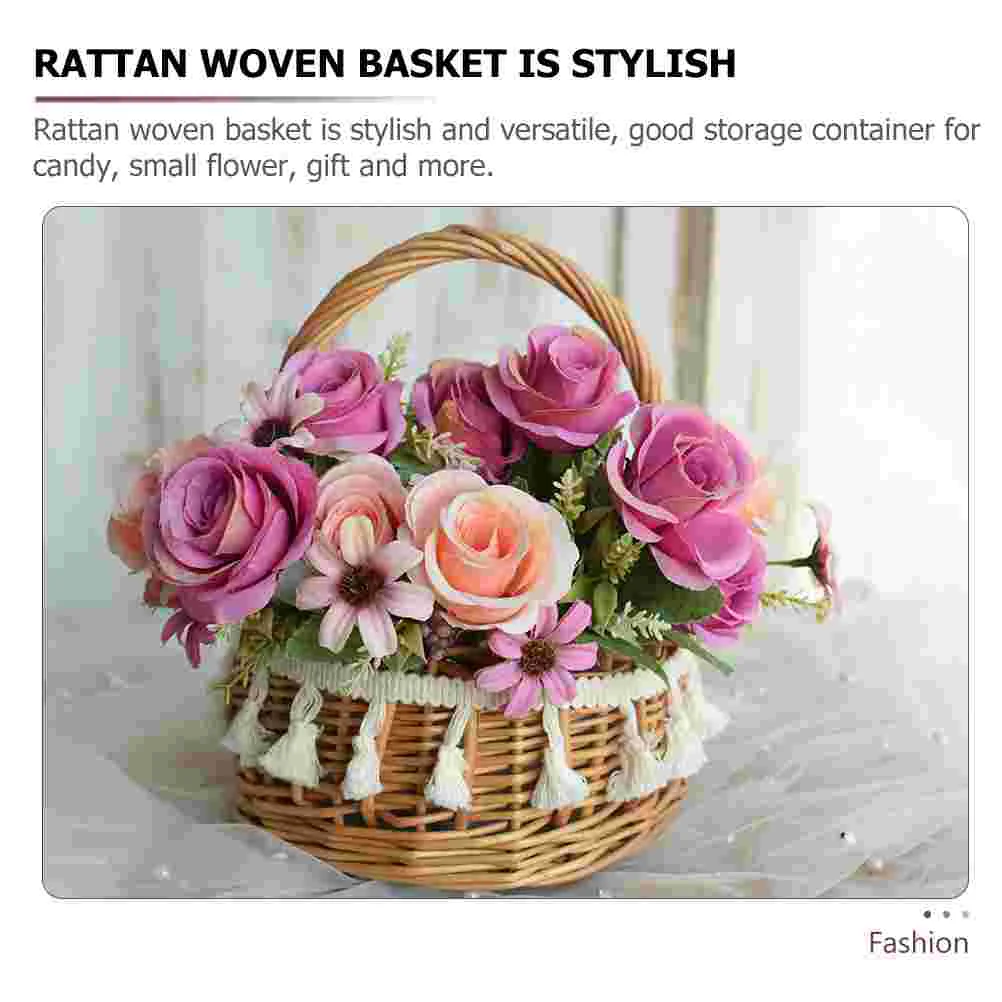 チューリップ タッセル織フラワーバスケット S ハンドル付き ハンドル ファッション ウェディング ガール バスケット 女の子用 籐