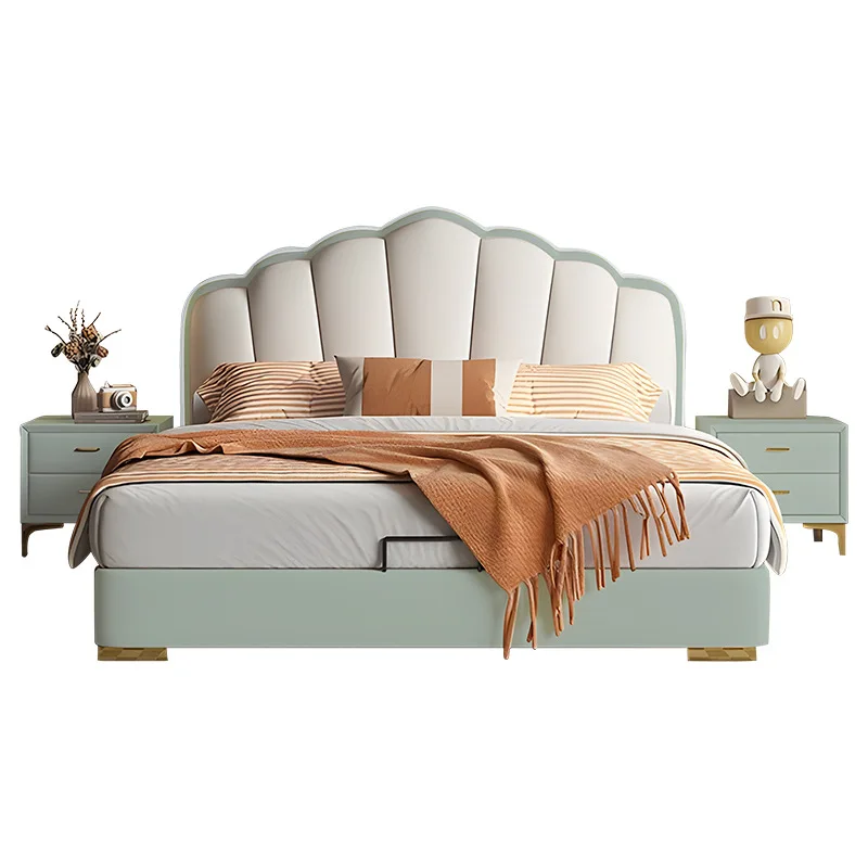 

Italian light luxury 1.8m double master bedroom wedding bed advanced storage solid wood soft bag bedside cream wind bed