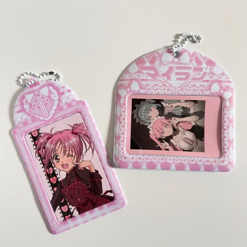 Cute Pink  PVC ID Card Holder Korean KPOP Idol 3-inch Photocard Display Protective Case Student Backpack Pendant