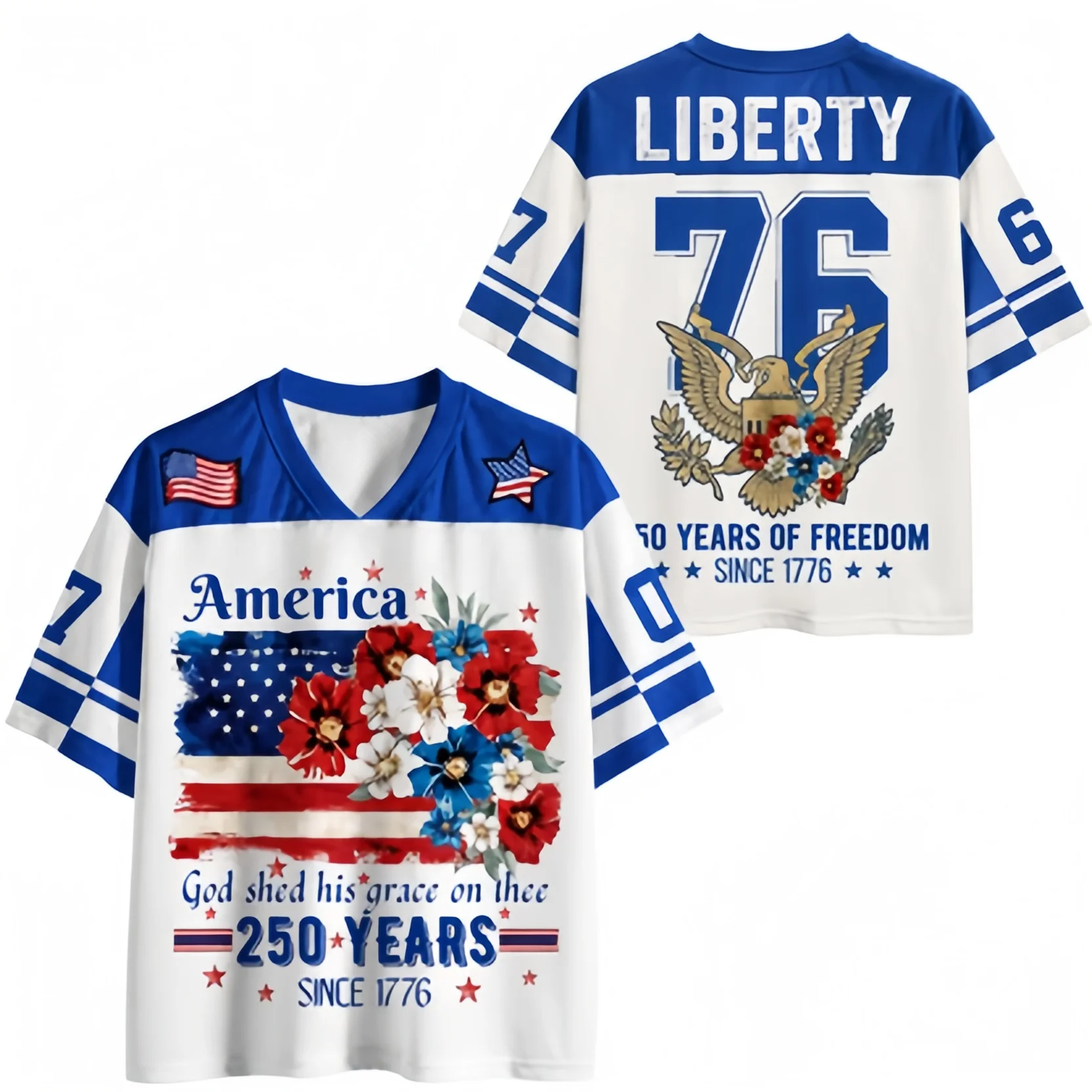 

Children, Men, Women Parent Child Couple Watercolor Flower Flag 250th Anniversary USA Jersey Independence Day Theme Short Sleeve