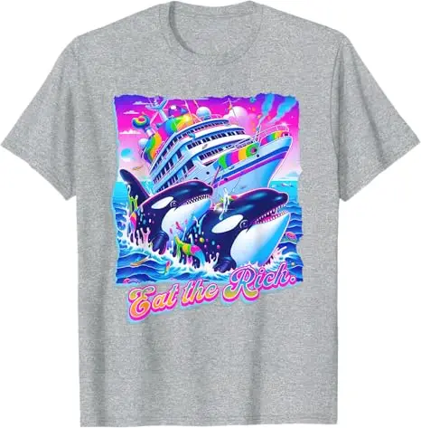 Eat The Rich Whale 90s Orca Funny Whale Animal Yacht Retro T-Shirt Kids Fashion Graphic Top Short Sleeve Saying Tee Novelty Gift
