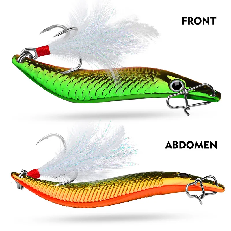 WDAIREN Metal Spinner Sequins Fishing Lure Vibration Spoon Artificial Bait Feather Treble Hooks Jig Wobblers Bass Pesca Tackle