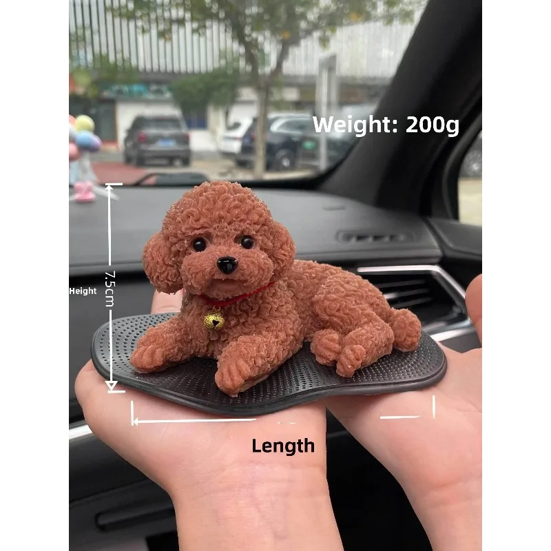 Figuras de Animais de Estimação 3D para Carro, Cão Teddy, Gadget de Simulação com Almofada Antiderrapante, Acessórios de Decoração de Animais para Con