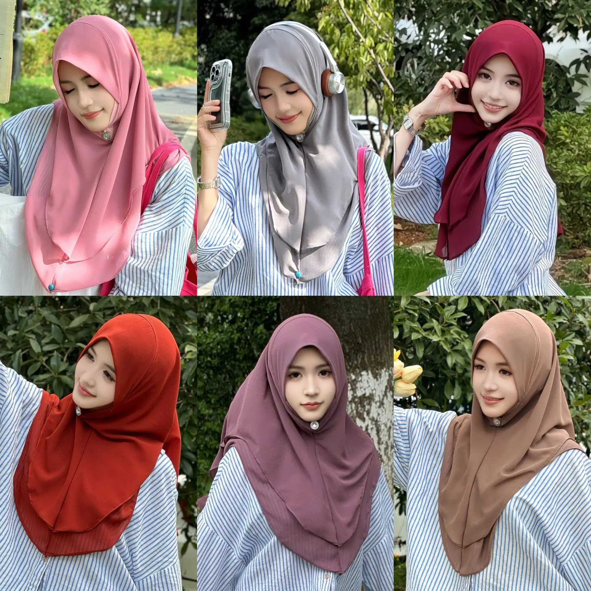 Muslim Women Chiffon Instant Hijab Amira Scarf Double layered Big size abaya Shawl Full Cover Wrap Head Hijabs Turbante Mujer