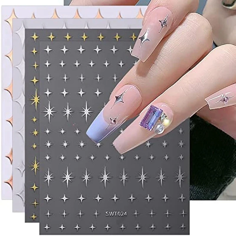 Autocollants colorés en forme d'étoiles pour les ongles, décalcomanies auto-adhésives en argent, fournitures pour nail art, accessoires de décoration, 9 pièces