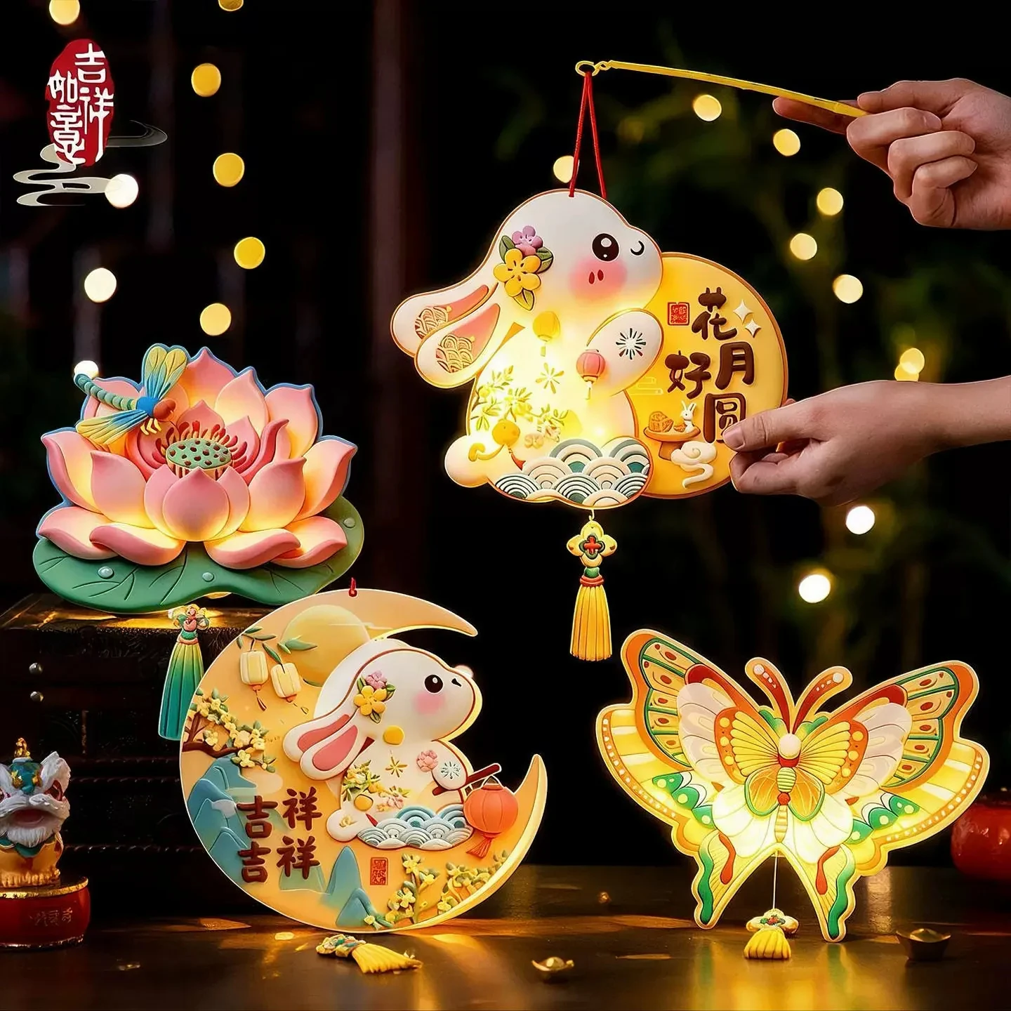 handmade-lantern-hanging-decorations-for-mid-autumn-festival-green-plant-scene-arrangement-lighting-up-red-color