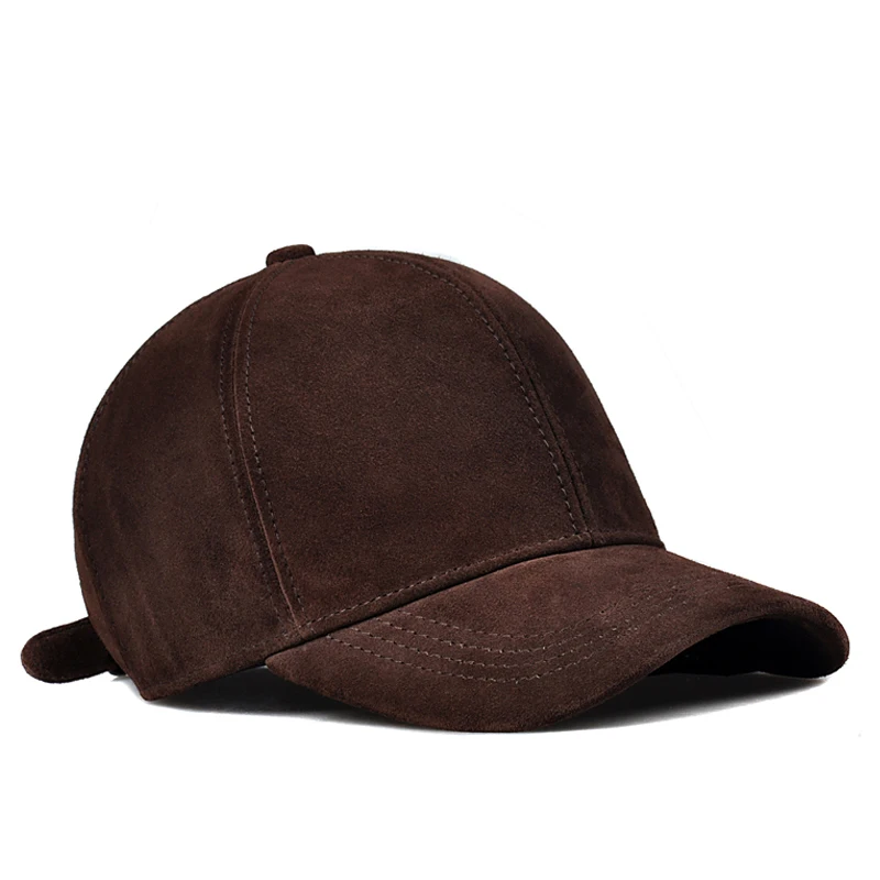 Leather Hat Men Male Winter Top Nubuck Cowhide Adjustable Baseball Cap Big Brim Suede Casual Fashion Women Hip Pop Thin Gorra