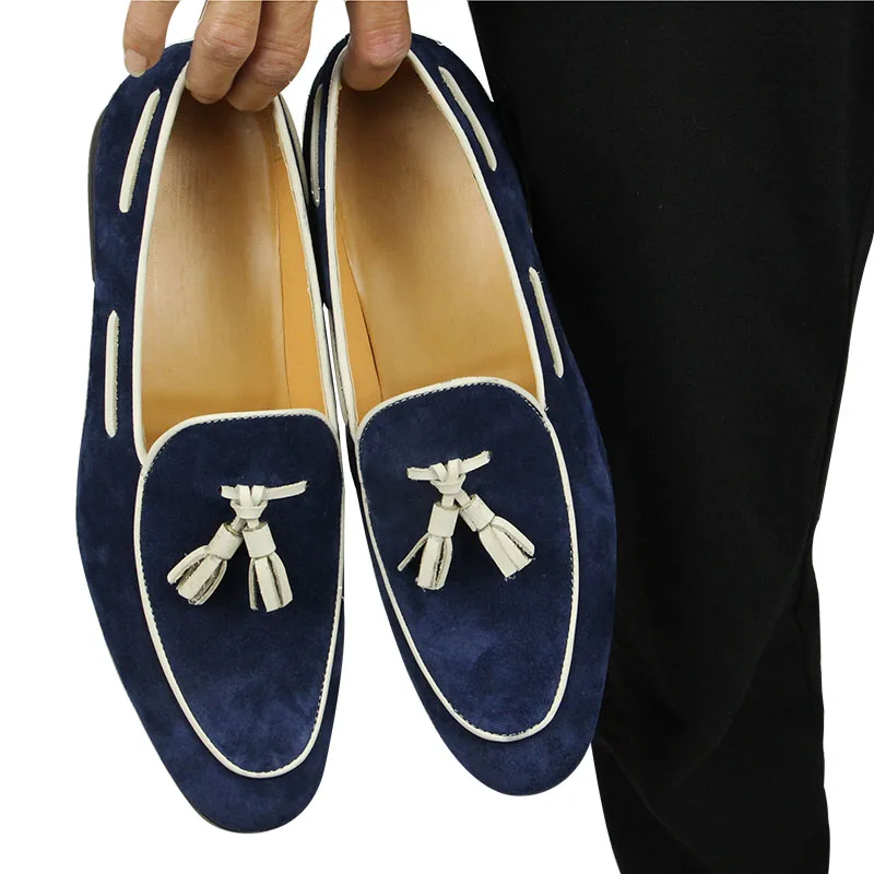 Penny Blue Loafer Men Shoes Fashion Tassel One-step Summer Casual Daily Office Shoes for Men Cow Suede Wysoka jakość Dostosowane