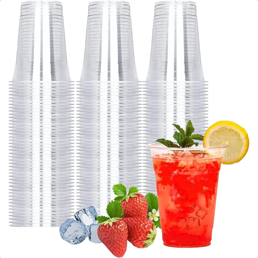 

100 Count 16 Ounce Plastic Cups Ice Coffee Cups To Go Crystal Clear PET Party Cups