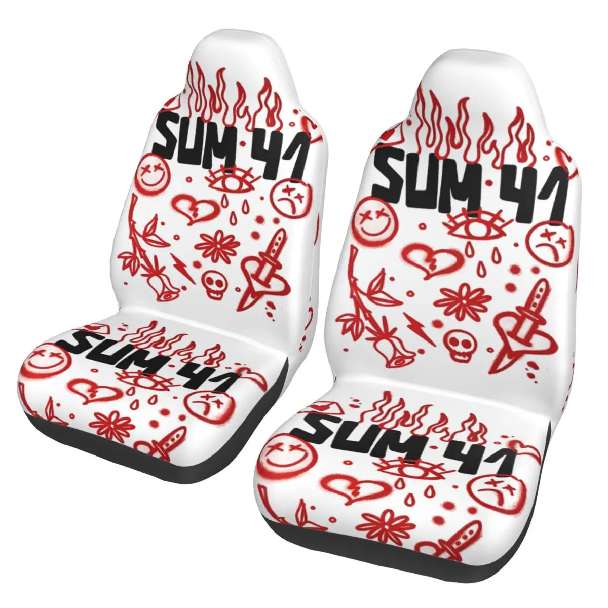 Sum 41 Sketches European Tour Universal Car Seat Cover Four Seasons Travel Punk Music Front Rear Flocking Cloth Cushion Hunting