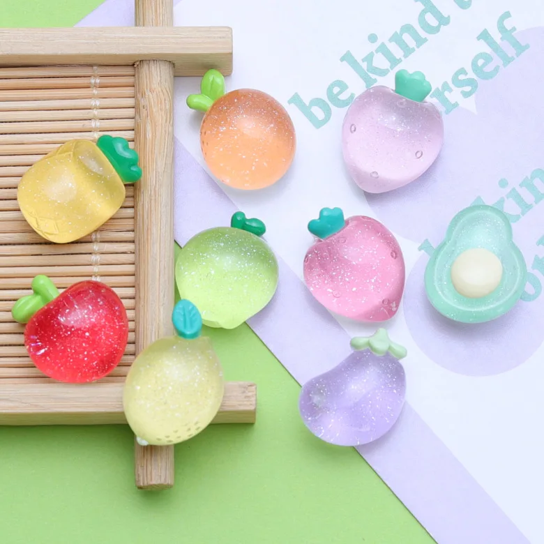 10Pcs Colour Transparent Fruit Resin DIY Ear Stud Shoes Hat Icebox Barrette Mobile Phone Case Scrapbook Flat Back Patch