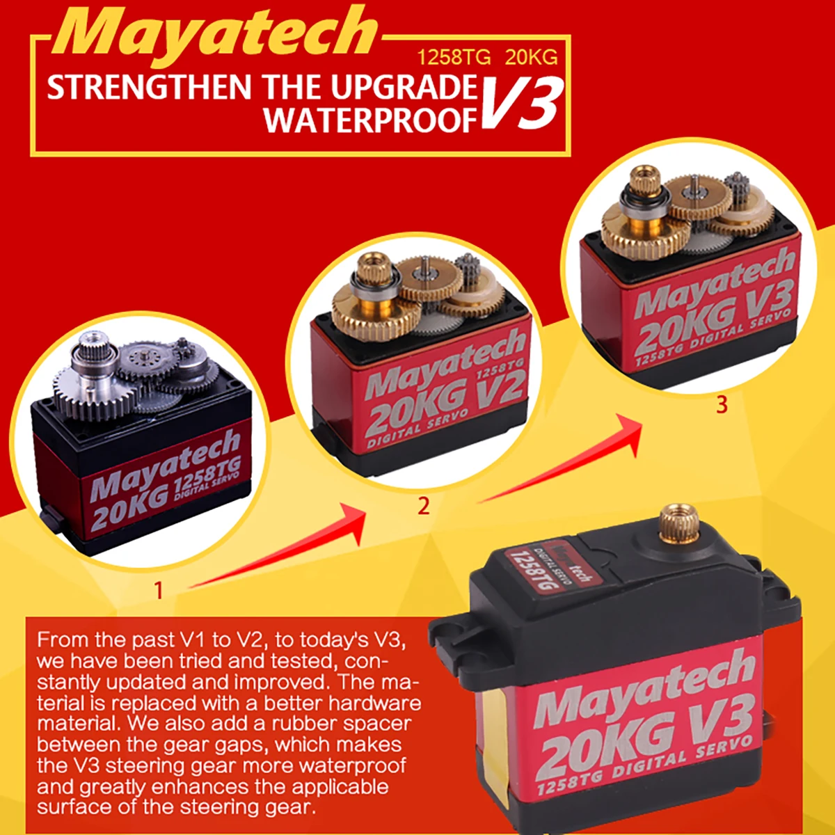 New Mayatech 1258TG V3 20KG Waterproof and High Torque Metal Tooth Actuator Digital steering gear servo can to parabolic 1268SG