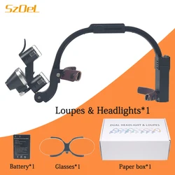 2.5X/3.5X Dental Binocular Magnifying Glass Oral Front Headlight Dual Headlights Shadowless Spotlight Dental Lighting