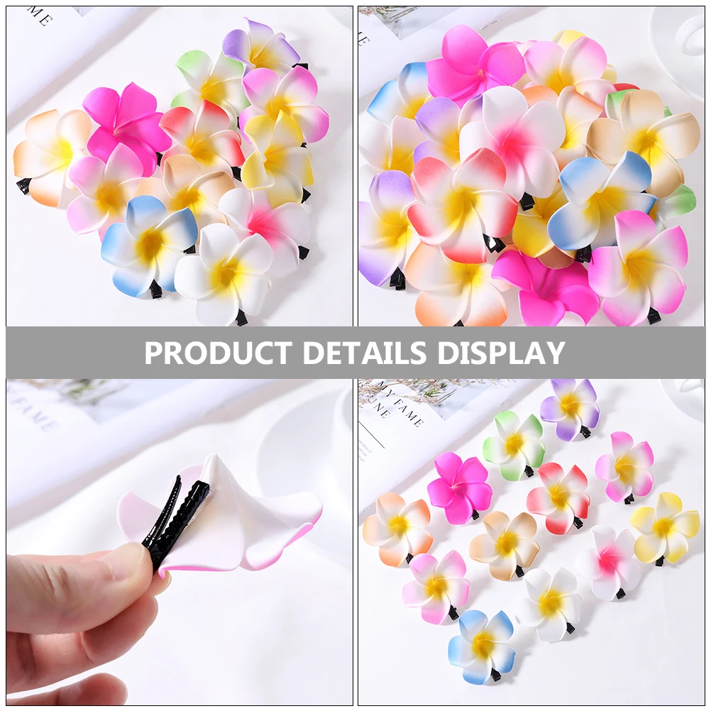 

12 Pcs Simulated Plumeria Hair Clips 6cm Decorative Accessories Hawaiian Flower Headwear Thin Hair Styling Luau Party