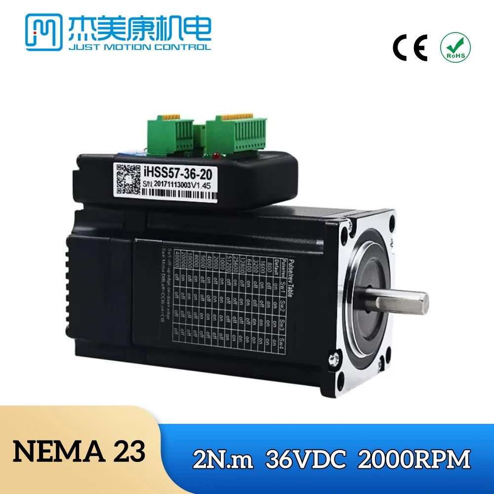 

JMC 2N.m Nema23 Integrated Closed Loop Stepper Motor 5A 36VDC 0-1500RPM Hybrid Servo Motor & Driver 57mm for CNC iHSS57-36-20
