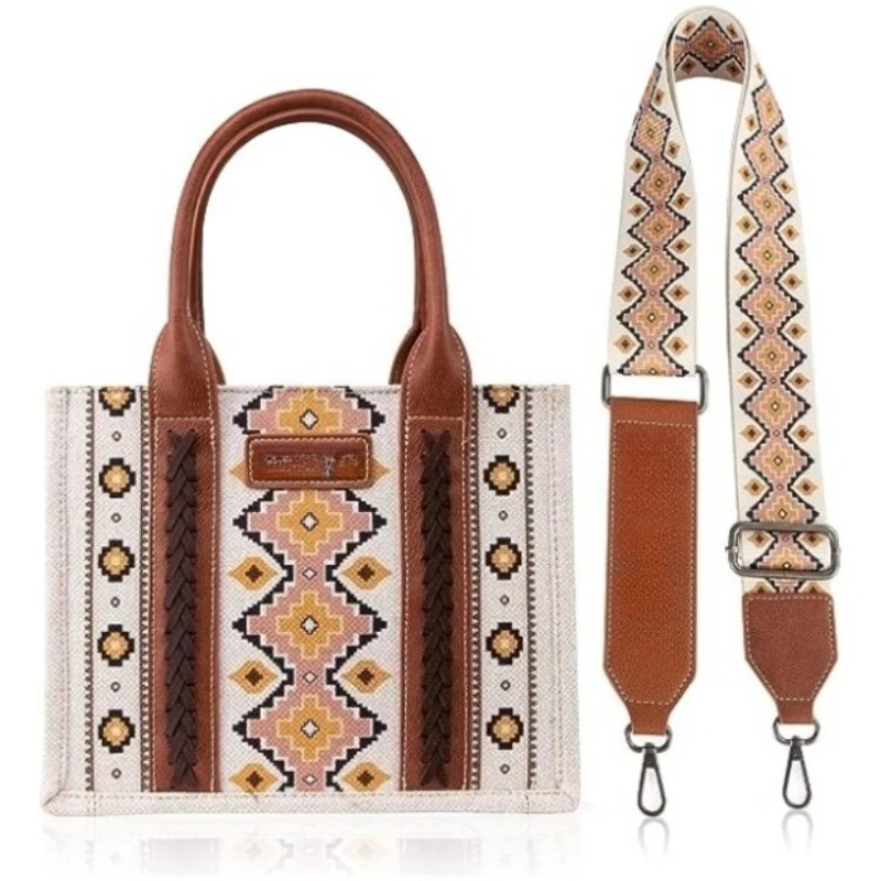 

2025 Ethnic print hand-held crossbody bag set with tassel decoration and small coin purse, suitable for daily commuting