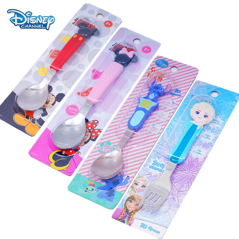 Disney Mickey Minnie Mouse Stainless Steel Soup Spoon Fork Kitchen Accessories Stitch Fruit Fork Spoon Kids Tableware Food Picks