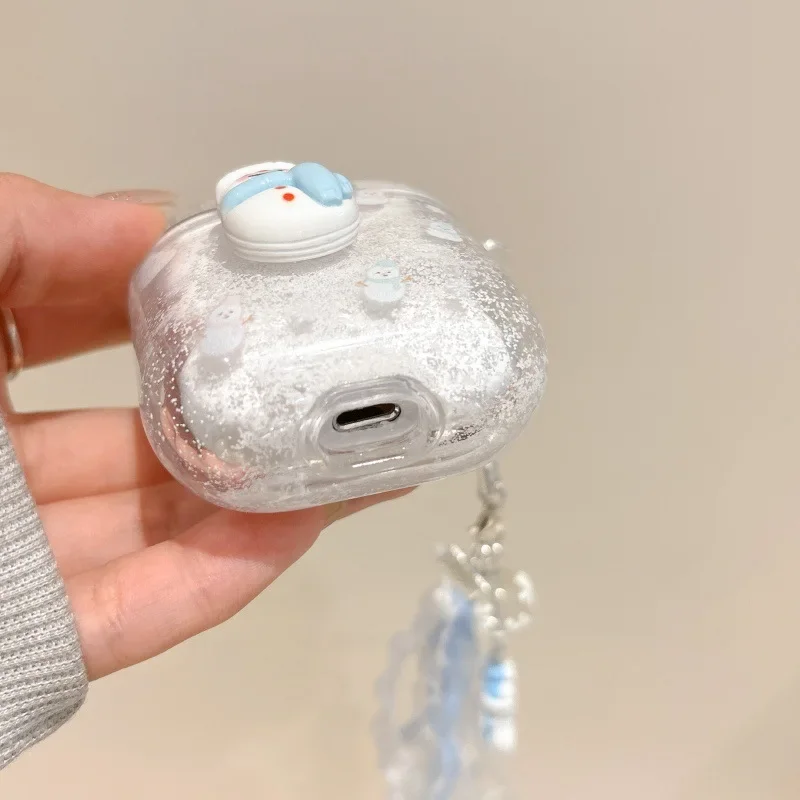 Custodia carina con pupazzo di neve con sabbia che scorre per AirPods 4 Airpod 1 2 3 Pro Pro2 Auricolari Bluetooth Scatola di ricarica Custodia protettiva per auricolari