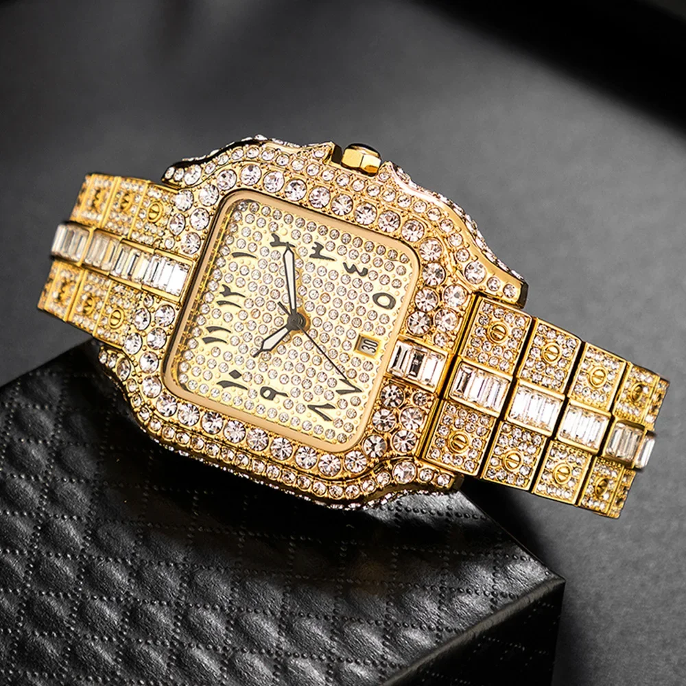 Hot Hip Hop Iced Out Quartz Watch for Men Full AAA Diamond Mens Watches Classic Square Design Male Clock Waterproof Reloj Hombre