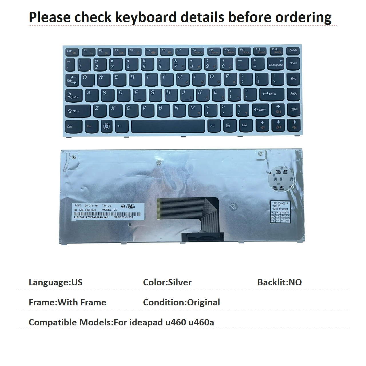Novo teclado de idioma americano para lenovo ideapad u460 u460a, teclado de substituição para notebook