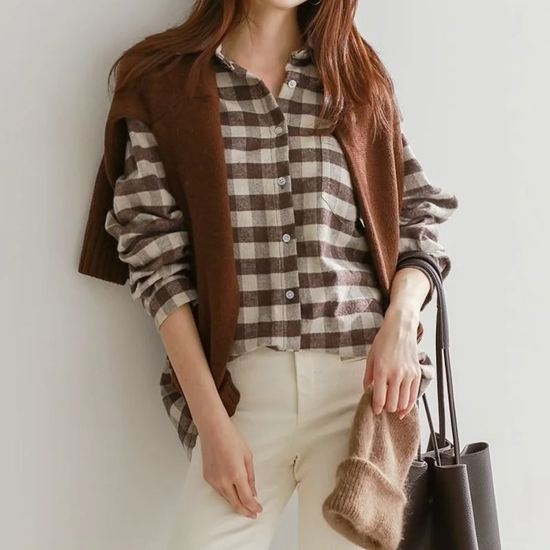 

Клетчатые рубашки, женские топы Mujer, новая весенняя одежда, корейская женская модная рабочая одежда с длинными рукавами, универсальная качественная мягкая одежда для отдыха