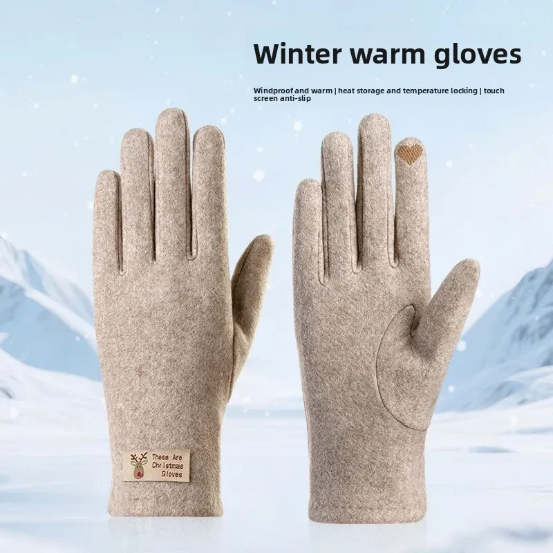 Women Thermal Warm Gloves Autumn Winter Imitation Cashmere Thickened Touch Screen Windproof Coldproof Skiing Driving Gloves