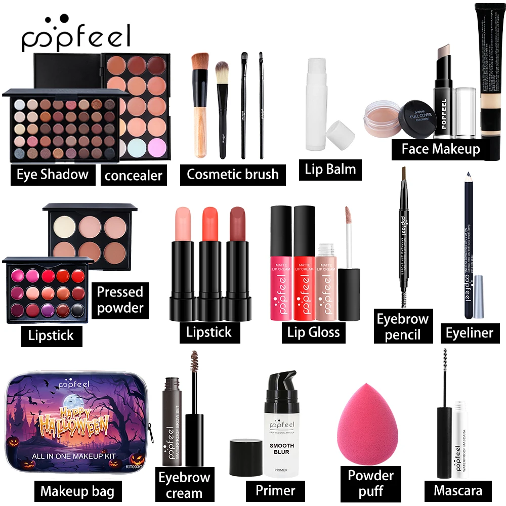 POPFEEL Set trucco Halloween - Kit cosmetico completo con ombretto, rossetto e tavolozza correttore - Perfetto per regali festivi