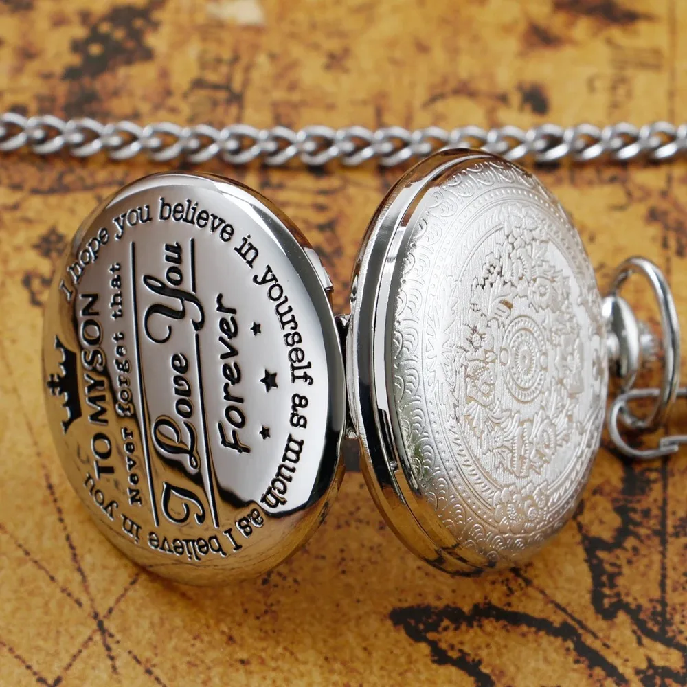Silver Pocket Watch Engraved Pocket Watch To My Son I Love You Gifts from Mom Dad For Christmas Birthday Quartz Watches Men