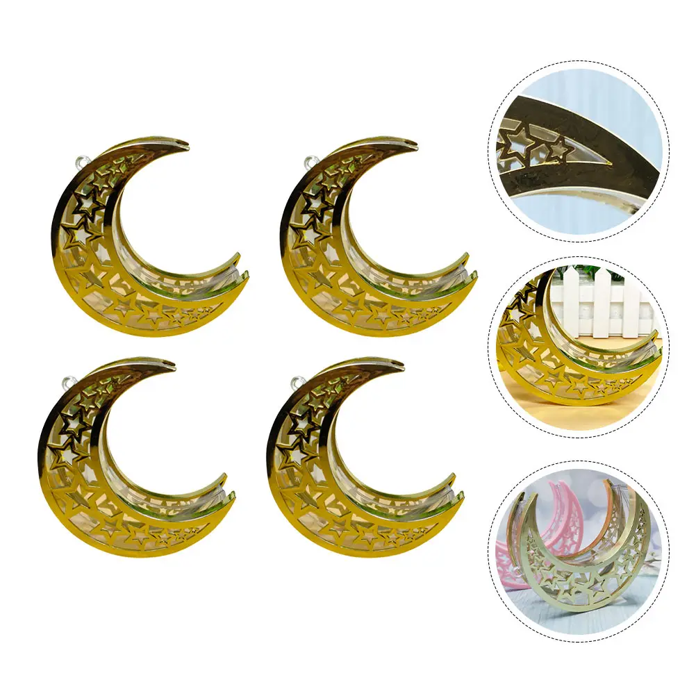 

4pcs Electroplated Moon Pendants Gift Box Accessories Wedding Candy Hollow-Out Hanging Ornaments Sealed Transparent Shell