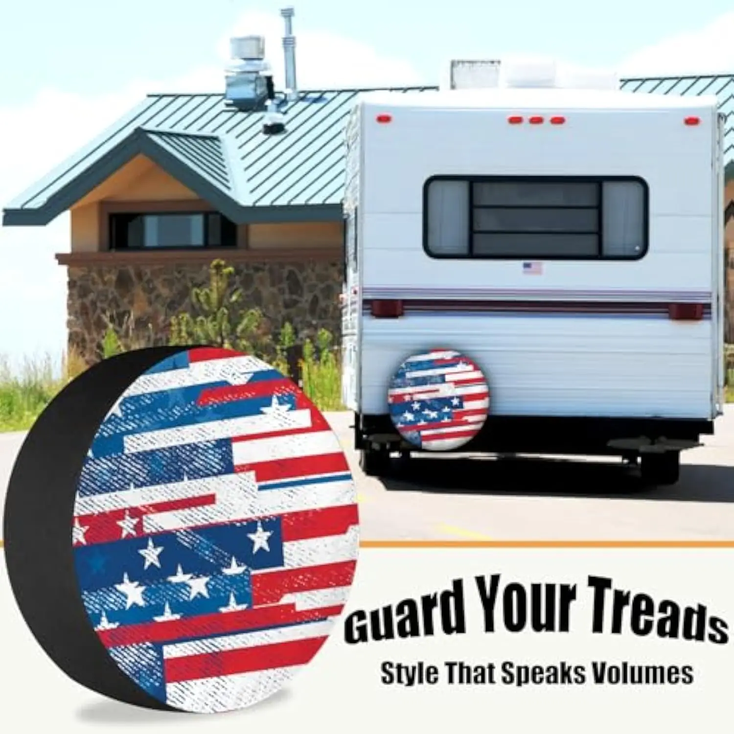 غطاء إطار العلم الأمريكي المتعثر لواقي العجلات الاحتياطية لمقطورة RV SUV مقاوم للعوامل الجوية مقاس 16 بوصة #2