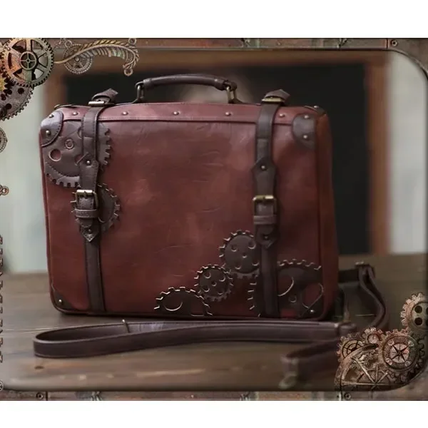 Steampunk Style Lolita Handbag Brown Satchel Bag with Gear Decor by Infanta