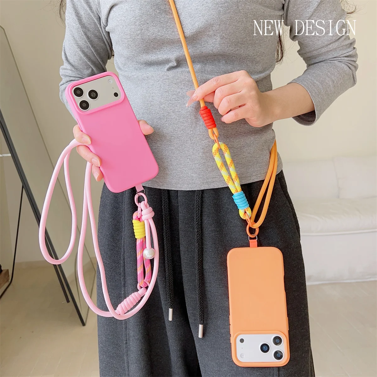 Fashion Shockproof Phone Case For iPhone 17 Pro Max 16 15 Plus 14 13 12 With Crossbody Lanyard Wrist Rope Soft Protection Cover