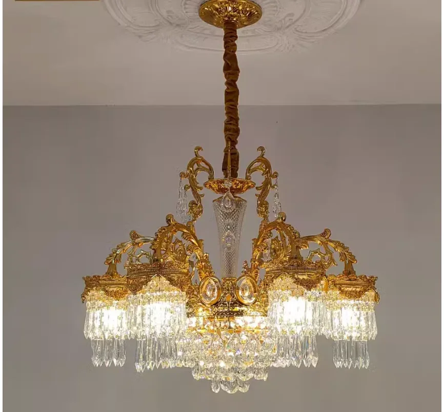 Modern Golden Crystal Chandelier Light Fixtures D65cm H53cm 6Lights Deco Ceiling Hanging Chandelier,Pendants Candle Crystal Lamp